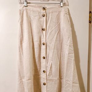 NWOT Cream Linen Button Down Midi Skirt